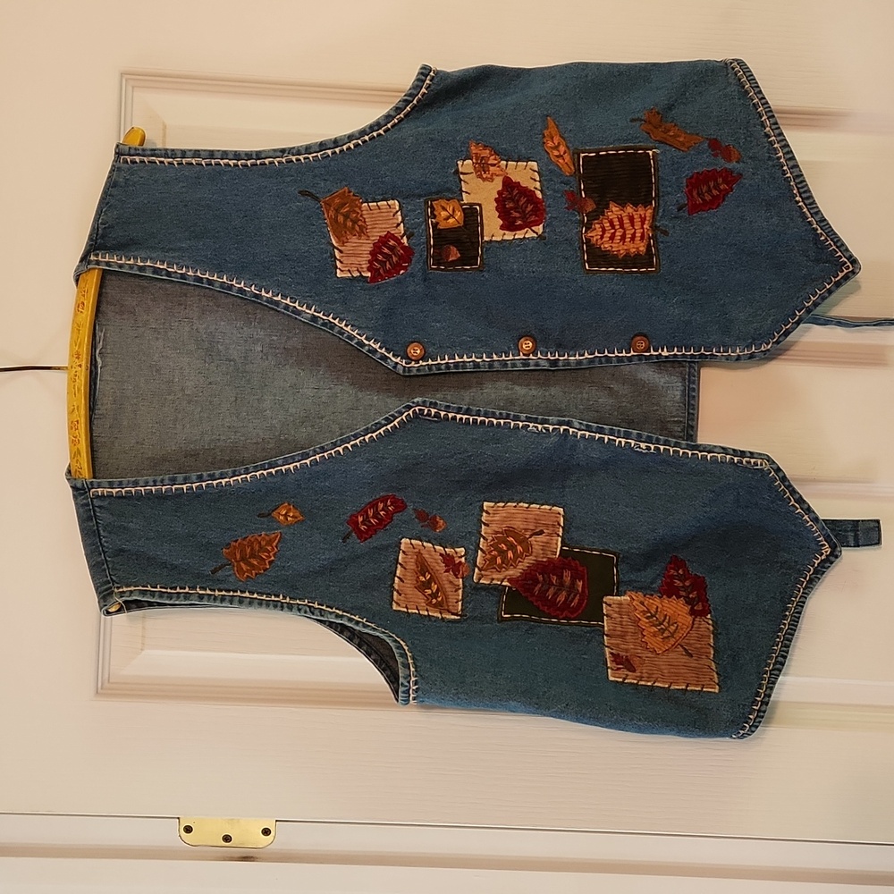 Decorative Denim Vest, Large,Blue
